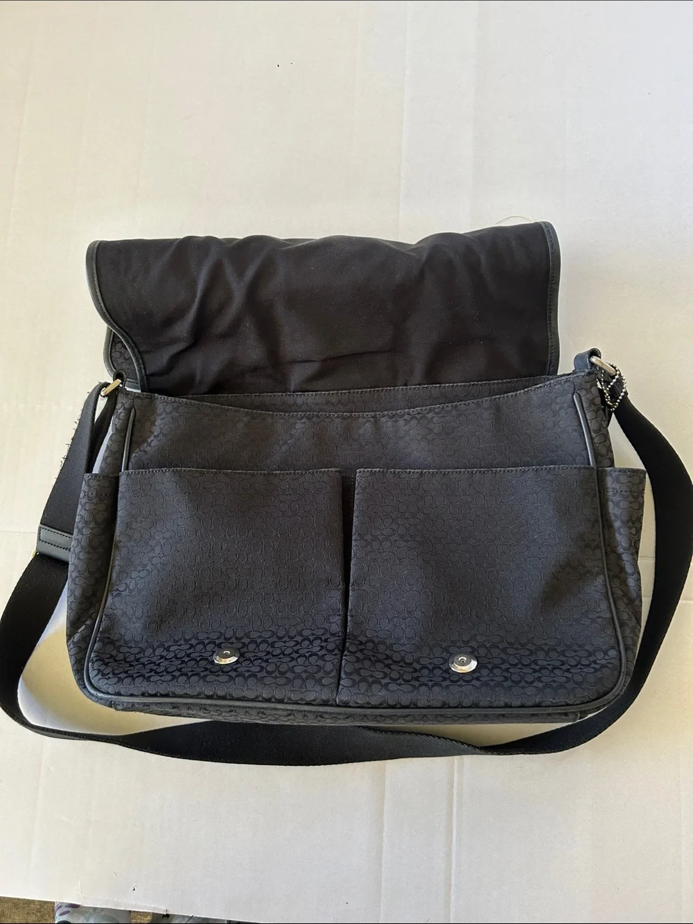 COACH BLACK SIGNATURE HUDSON COMMUTER LAPTOP MESSENGER BAG